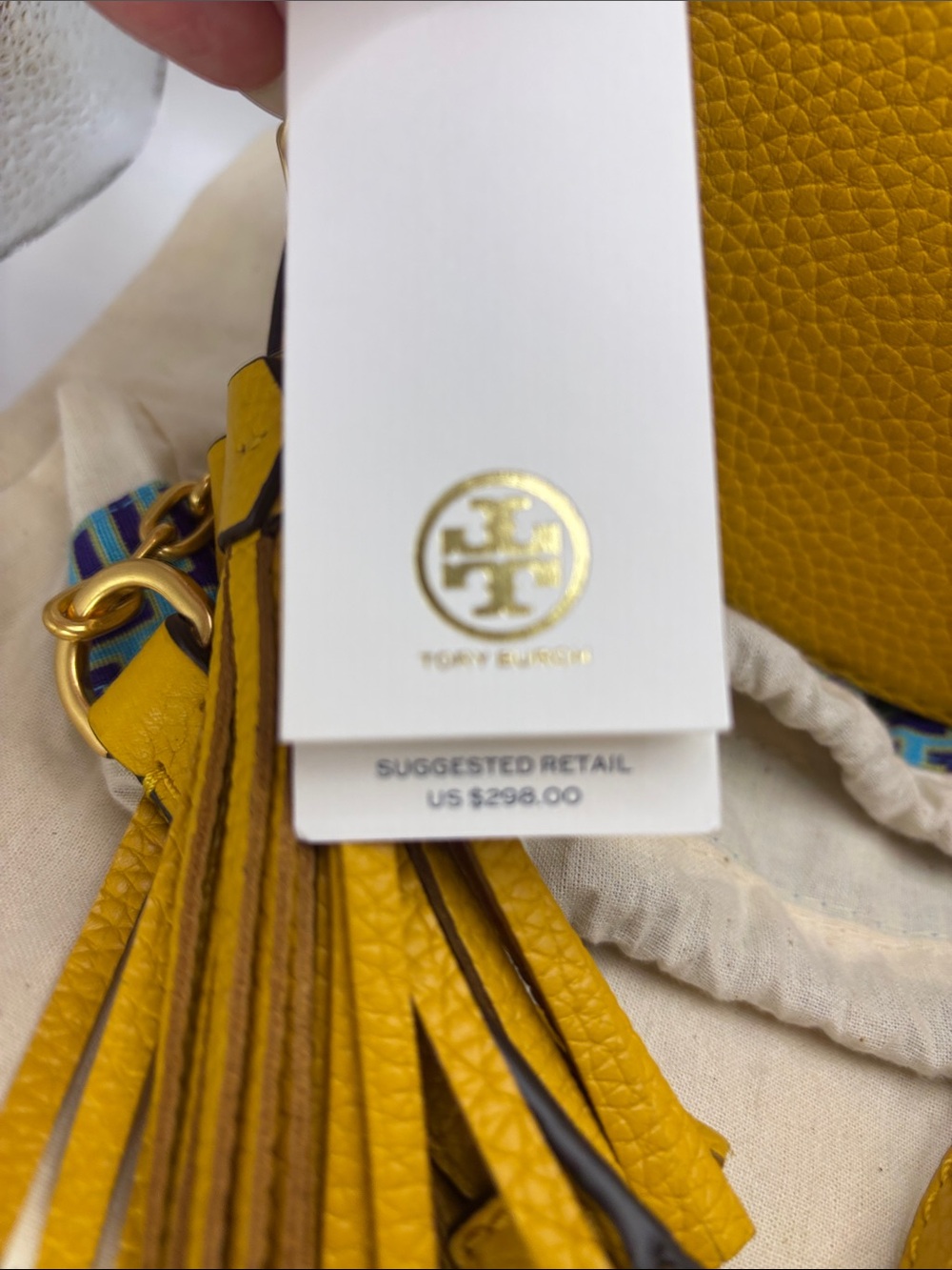 Tory Burch Sunshine Yellow Pebbled Leather Crossbody with Tassel - Picture 3 of 11